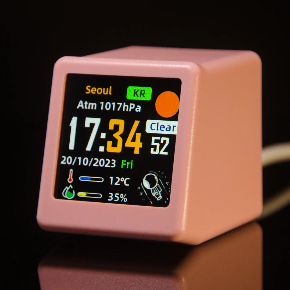MINI Size Smart WIFI Weather Forecast Station Clock for Gaming Desktop Decoration. DIY Cute GIF Animations and Electronic Album