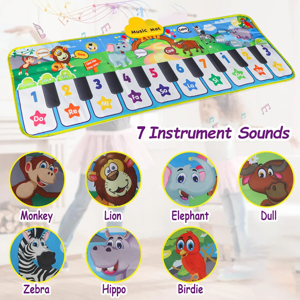 Piano Mat, Musical Mat, Floor Piano, Toddler Toys, Gifts for 1+Year Old Music Mat, 3 Instrument Sound Touch Playmat for Toddlers Touch Play Dancing Mat, Toy for Boy and Girl Gifts