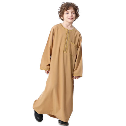 Muslim Saudi Arab Boys Robe Kids Abaya Kaftan Prayer Islam Ramadan Clothing Long Sleeve Thobe Middle East Teenage Dress Dubai