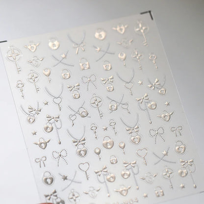 Gold Silver Metal Nail Stickers Dark Retro High-end Cross Nail Art Accessories Sticker Back Blue Nails 3D Decorations Decals DIY