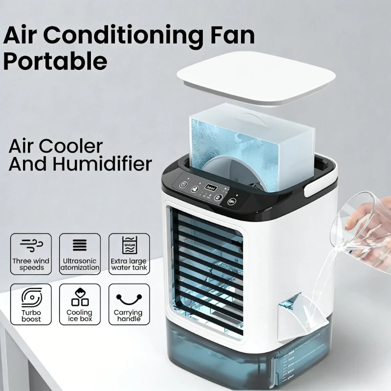 Hot Selling Mini Spray Cooling Fan Home Mobile Portable Desktop Air Cooler Silent Vortex Colorful Light Air Conditioning Fan