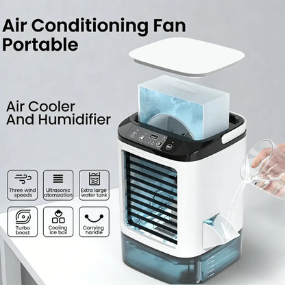 Hot Selling Mini Spray Cooling Fan Home Mobile Portable Desktop Air Cooler Silent Vortex Colorful Light Air Conditioning Fan