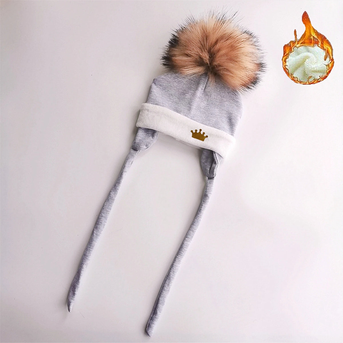 Newborn Baby hat for Boys Girls with ear Warmmer earflap rope Winter Cotton Beanie Pom Pom Bobble crown Hat Cap Hat for Kids boy