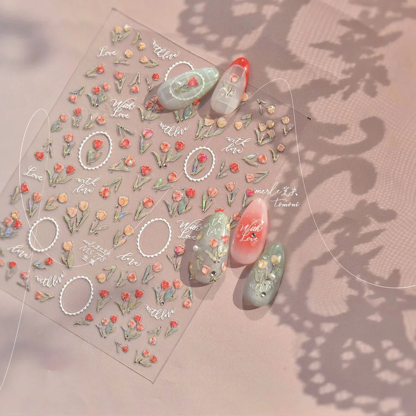 White Flower Petal Cherry Blossom Peach Blossom Falling Petal Floral Gradient 5D Self Adhesive Nail Art Sticker Manicure Decals