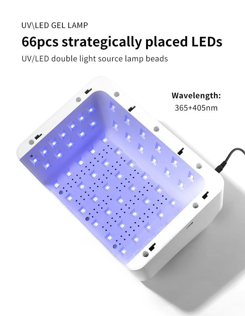 72W Slope Pillow Nail Lamp 66 Beads UV LED Lamp Mirror Base Design Cure All Gels Nail Lamp for Manicure with Free Hand Pillow