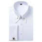 Embroidered French Cufflinks Men's Long-Sleeve Shirt with Collar Pins, Big Collar Dress Shirt for Business Formal Wear, Gentlema
