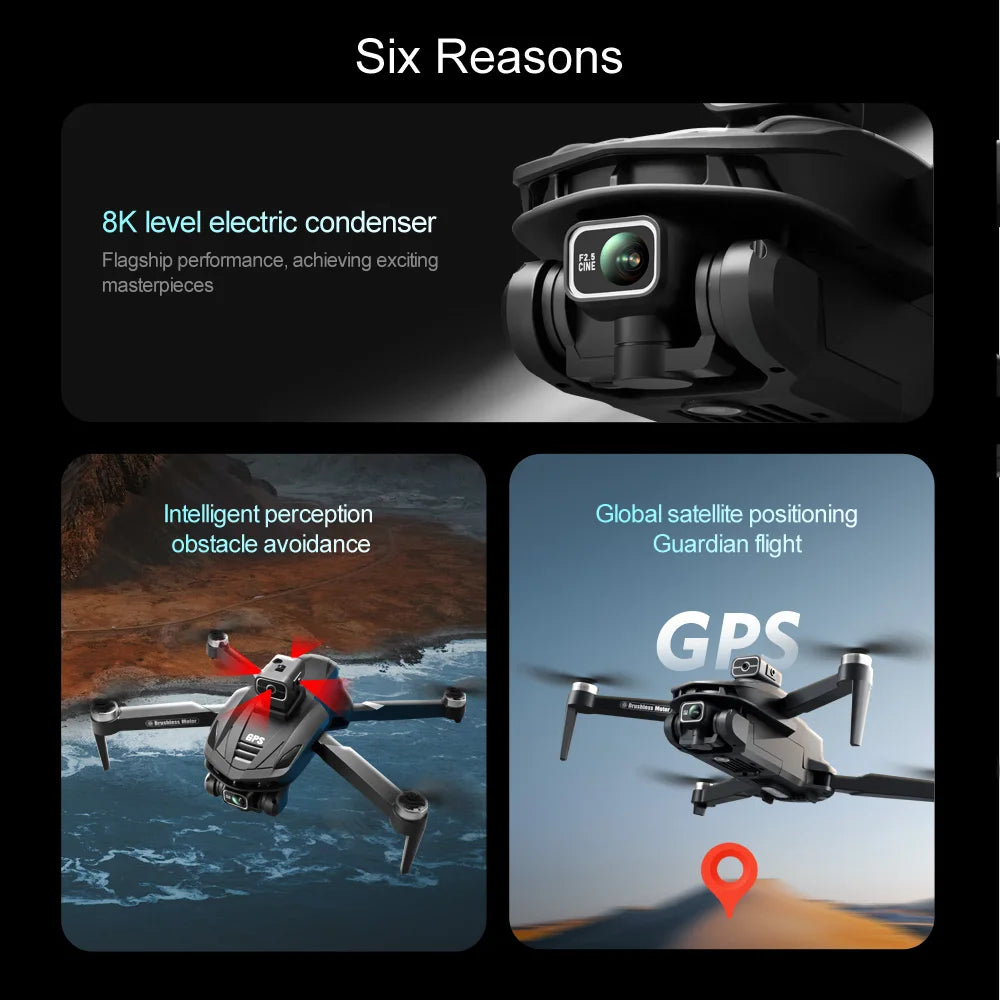 V168 MAX GPS Drone Professional 4K Dual Camera Brushless Obstacle Avoidance Security Drones with Large Screen Control Quadcopter