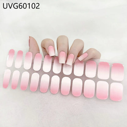16/20/22Tips Semi-Cured Gel Nail Wraps Full Cover Manicure DIY Waterproof Long Lasting Gel Nail Stickers set for UV Lamp Need