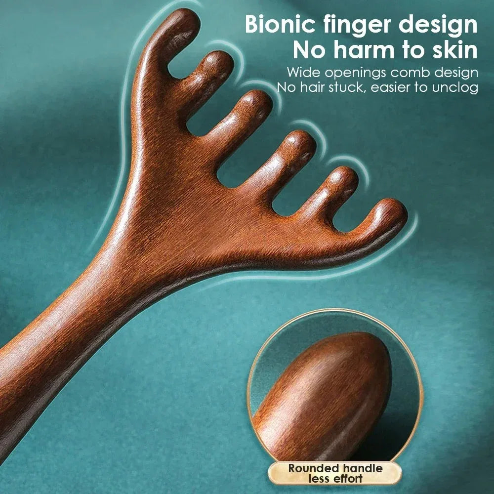 Lymphatic Contour Face Brush & Wooden Meridian Massage Comb Anti-static 6-Claw,Jawline Sculpting,Drainage Massager for Face&Head