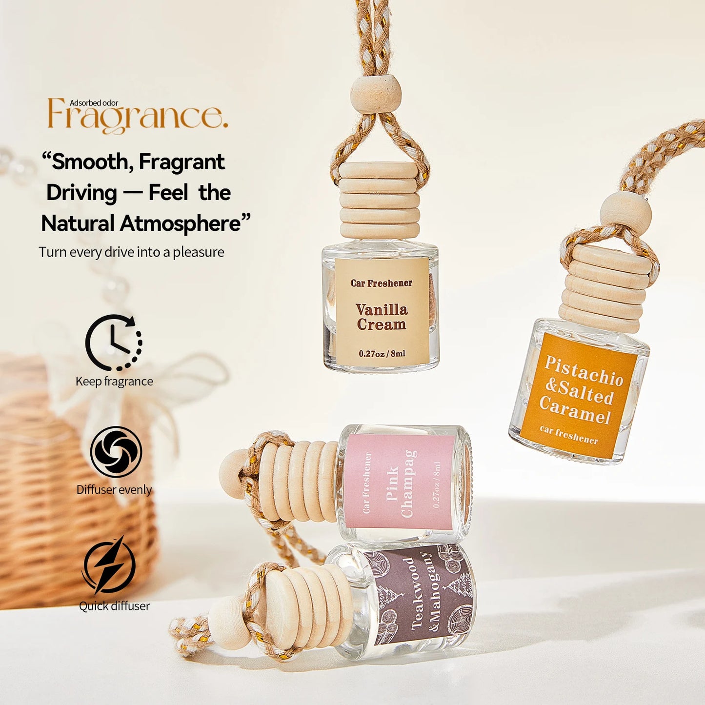 Car Air Freshener Diffuser, Car Fresheners Long Lasting, Hanging Car Scents Air Freshener, Essential Oil Diffuser 8ml*2pcs