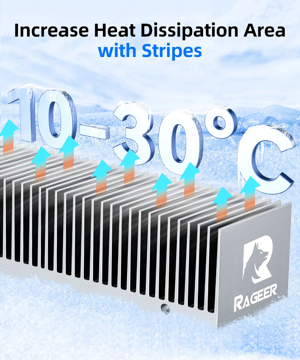 RAGEER M.2 SSD Cooler, Heavy Duty Aluminum Convection Heat Sink, NVME NGFF Cooler, Passive Heat Sink with 38 Fins - FrostBlade 1