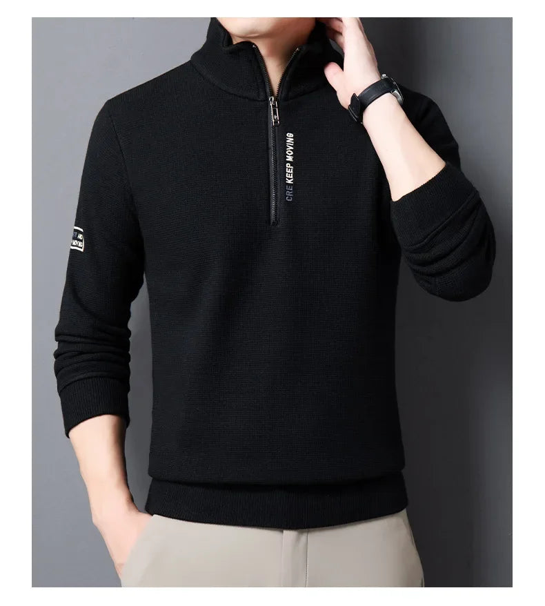 Men's Knitwear Solid Color Chunky Half Zipper Thickening Sweater Warm Sweater Fashion Luxury Men's Clothing Turtleneck Sweater