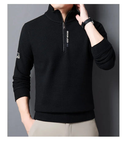 Men's Knitwear Solid Color Chunky Half Zipper Thickening Sweater Warm Sweater Fashion Luxury Men's Clothing Turtleneck Sweater