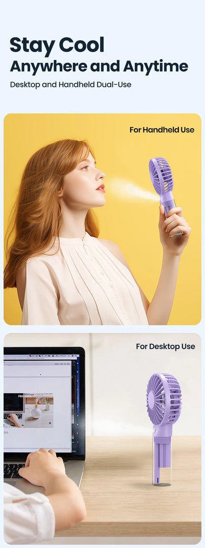 TOPK Mini Portable Fan with Water Mist,2000mAh Capacity& Humidifying Function for Summer Personal Electric Fan USB fans for Room