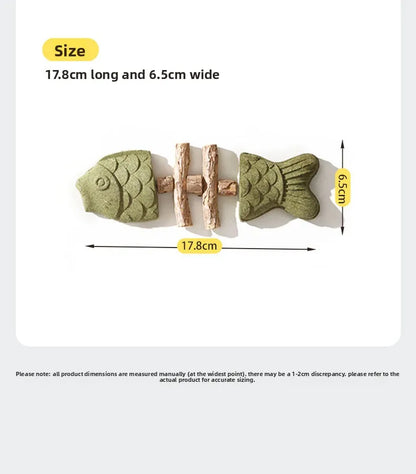 Cat Toy Fish Bone Shape Silvervine Stick Natural Wooden Chew Toy for Kitten Teething Interactive Play