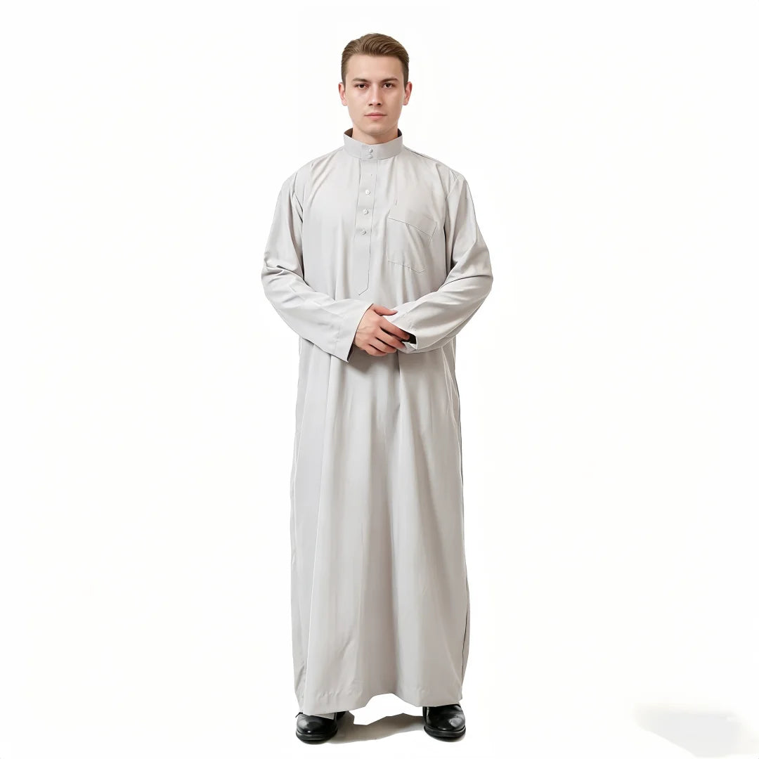 Men's Saudi Arabic Stand Collar Long Sleeve Robe Ramadan Muslim Robe Middle East Islamic Clothing