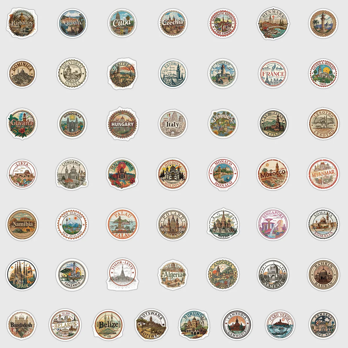 10/50PCS Country Name Stamp Stickers Cartoon Retro Graffiti Decoration Notebook Mobile Guitar Suitcase Refrigerator Toys Decals