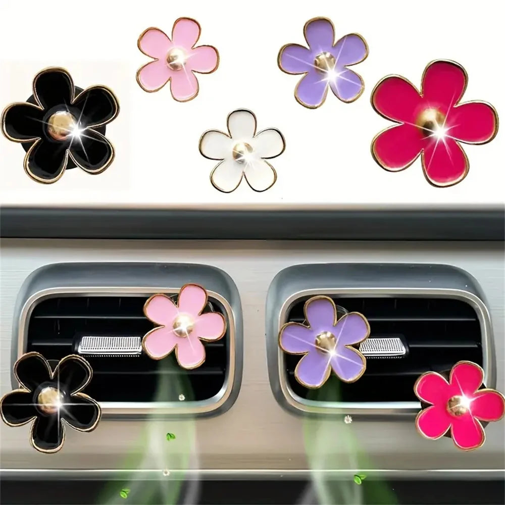 4-8pcs/set Small Car Air Outlet Perfume Decoration Clip Flower Daisy Design Car Interior Aromatherapy Fresheners Diffuser Access