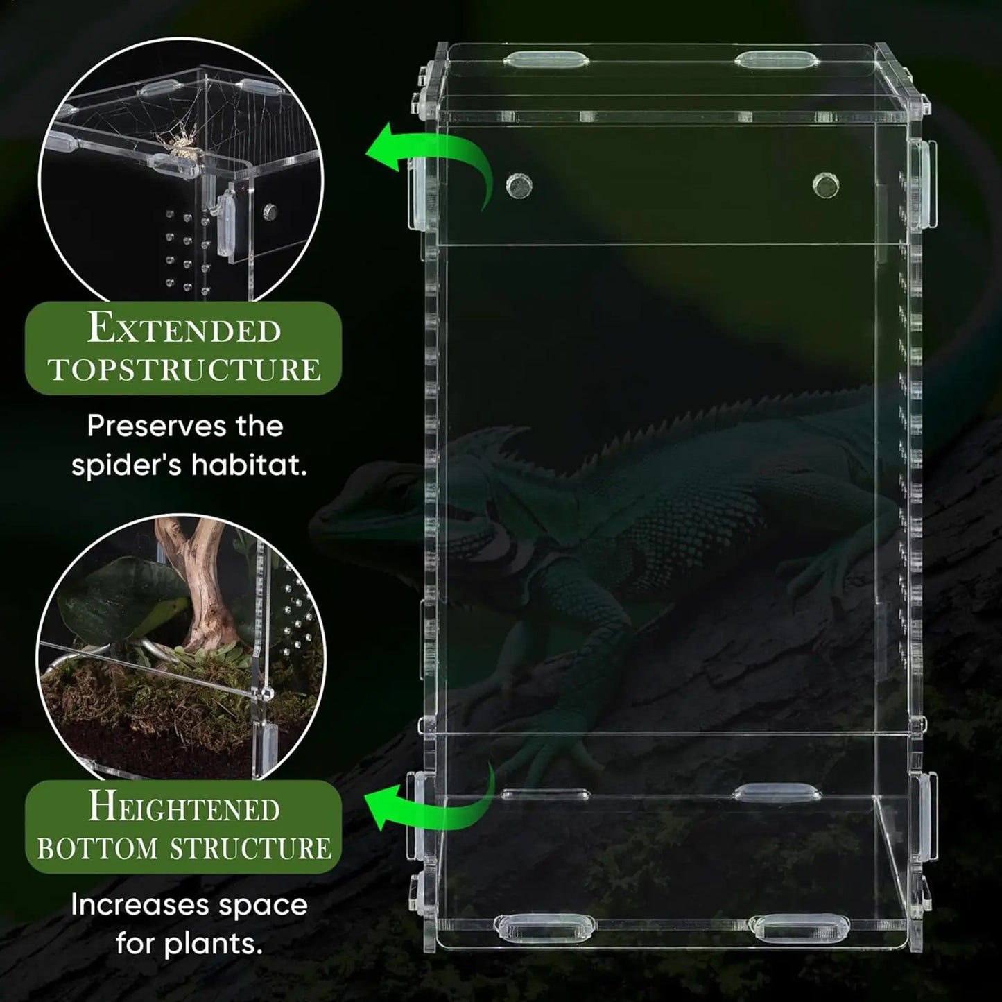 1pc Acrylic Transparent Reptile Breeding Box Amphibian Cage Nano Arboreal Tarantula Enclosure Jumping Spider Reptiles Habitat