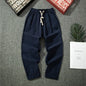 Streetwear Men Cotton Trousers Casual Solid Color Long Pants Breathable Drawstring Straight Pants Harem Pants Men Baggy Pants