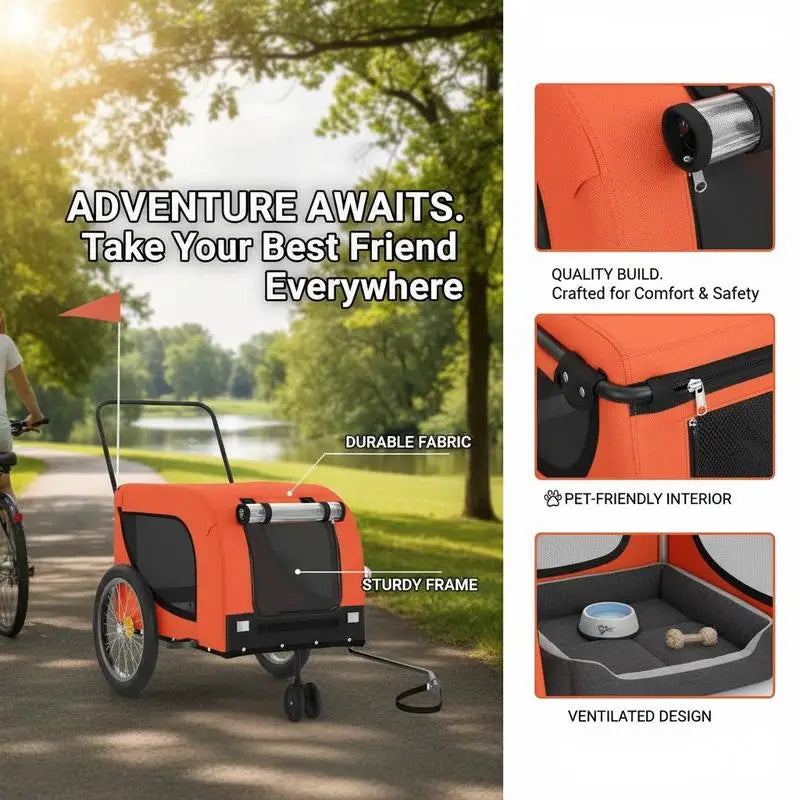 Bicycle Dog Trailer – Sturdy Steel Frame with Oxford Fabric, Weather-Resistant PVC Window & Ventilated Interior faltbar platzsparend leichtes Aluminiumgestell mit Netzgitter für gute Belüftung Hundebuggy mit Sonnenschutz