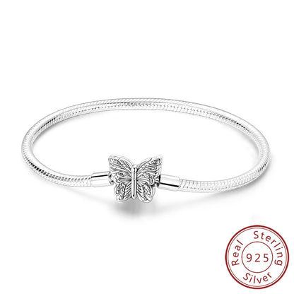 Original 925 Sterling Silver Bracelets 17-20CM Love Heart Flowers Butterfly Charms Beads Bracelet For Women Fashion Jewelry Gift