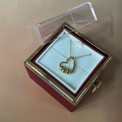1pc Personalized Family Names Heart Pendant Necklace with Rose gift box