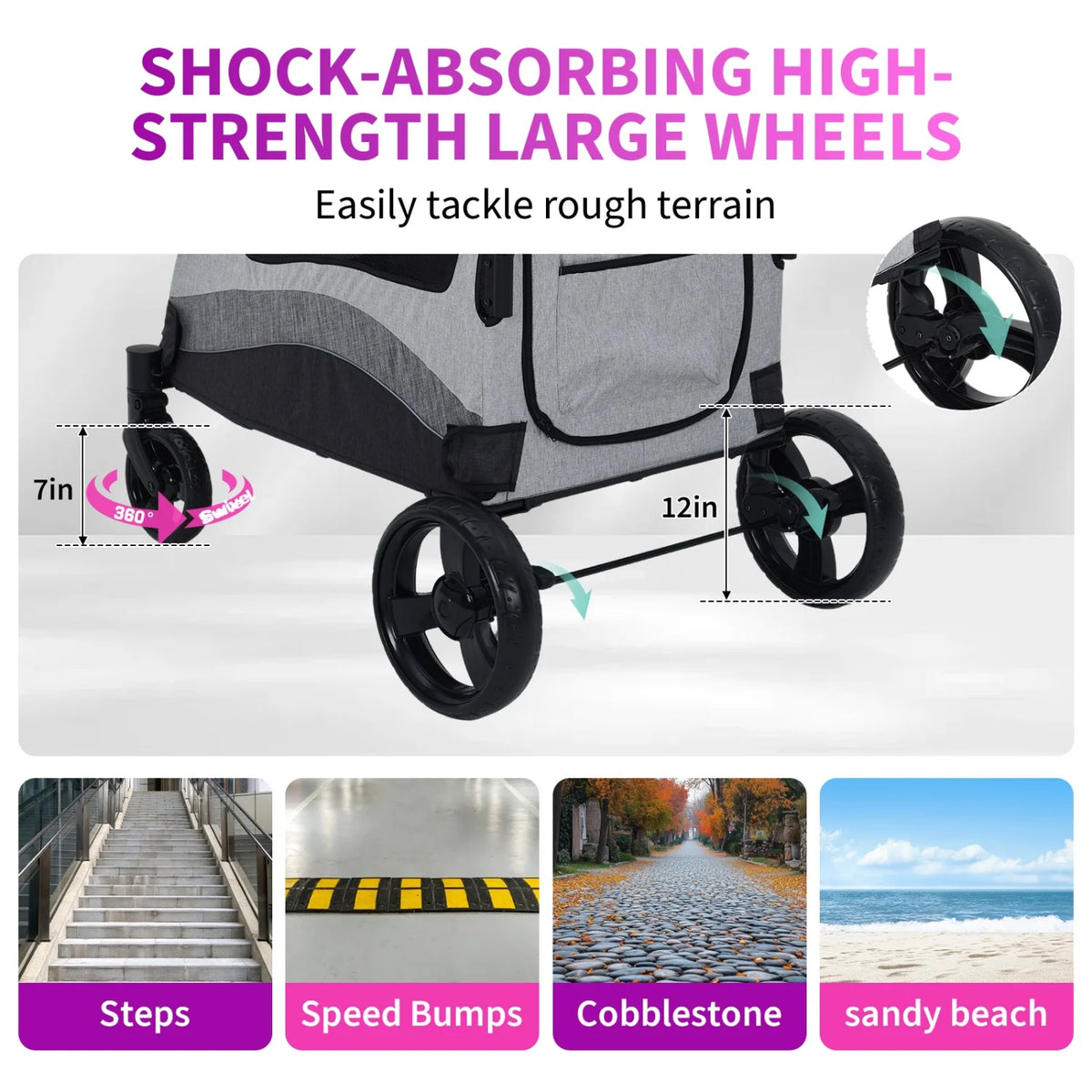 Heavy Duty Pet Wagon & Large Dog Stroller , Collapsible Dog Cart with Adjustable Handle, Breathable Mesh and Storage Pockets