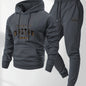 Men's Boston print hooded sweatshirt and sweatpants soft and comfortable thin velvet warm sweatpants set autumn and winter