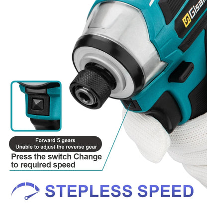 688N.m 1/4'' Brushless Electric Screwdriver Cordless Screwdriver Electric Drill Impact Driver Kit for Makita 18V Battery Pin