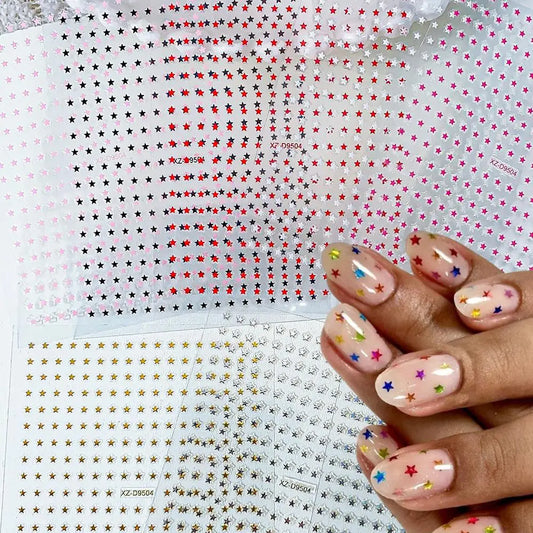 8Colors/Set 3D Y2K Star Nail Stickers Colorful Mini Pentagram Self-adhesive Nail Decals for Luxury Manicure Starlight Decoration