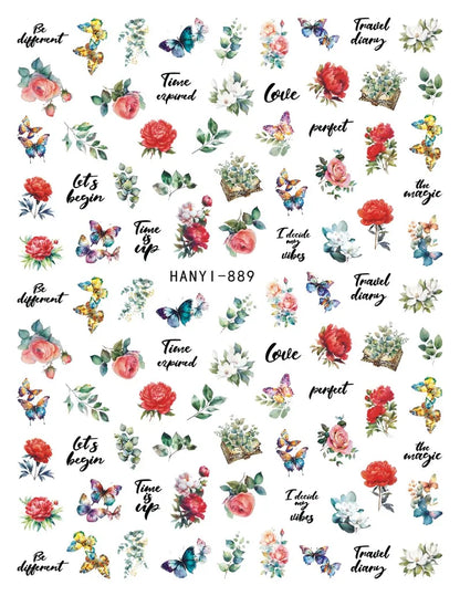 3d Nail Art Decals Spring Booming Violets Lavenders Purple Blue Pink Flowers Butterflys Stickers Decoration For Nail Tips Beauty