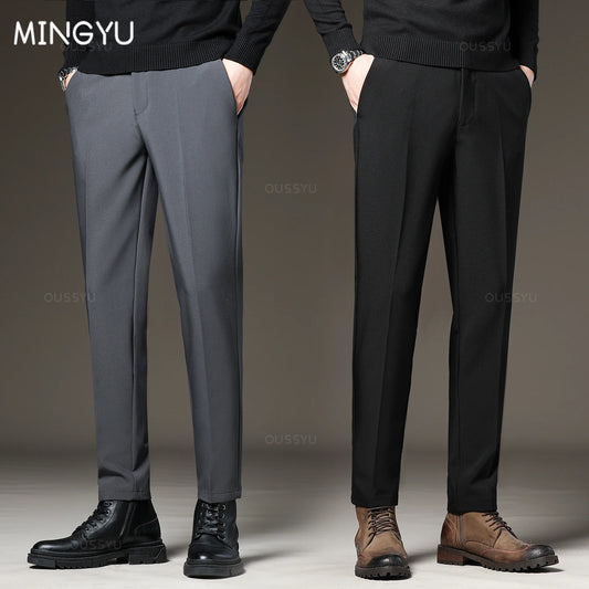 Autumn Winter Men‘s Suit Pants Slim Business Office Elastic Waist Black Grey Classic Pant Korean Trousers Male Plus Size 28-38