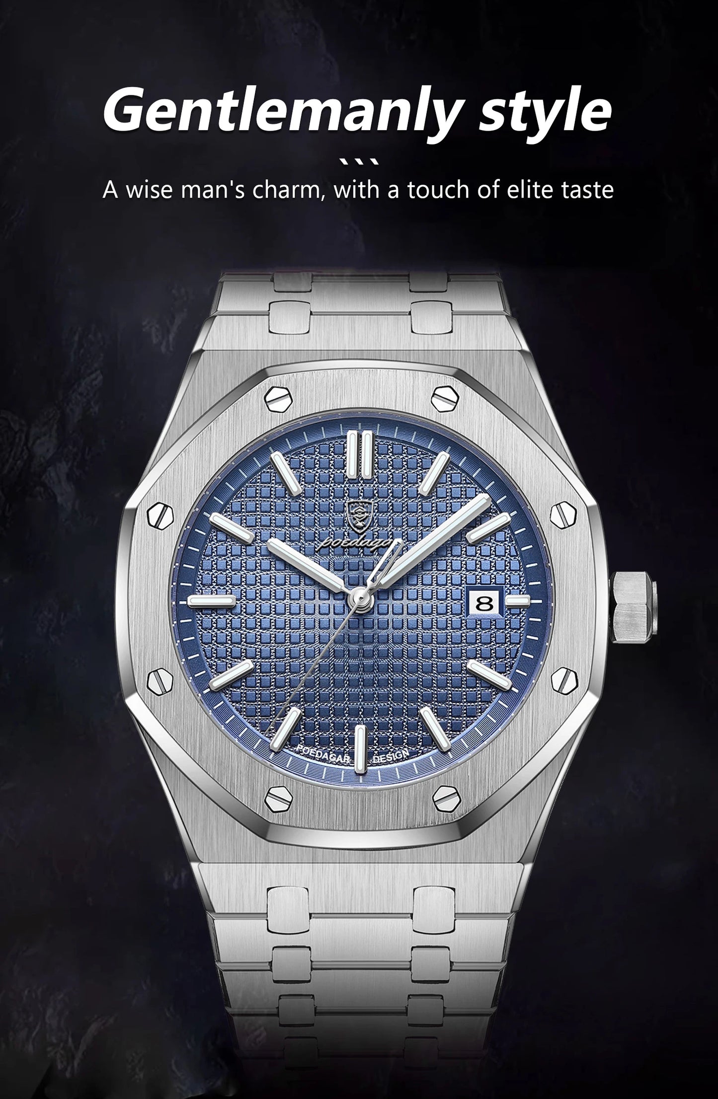 POEDAGAR Original Luxury Man Watch Date Luminous Waterproof Stainless Steel Men Wristwatch Fashion Business Quartz Men's Watches