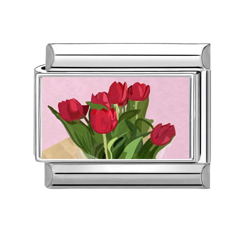 2025 Women's Fashion Colorful Flowers Oil Painting Style Series Italian Charms Fit 9mm Stainless Steel Bracelet DIY Jewelry Gift