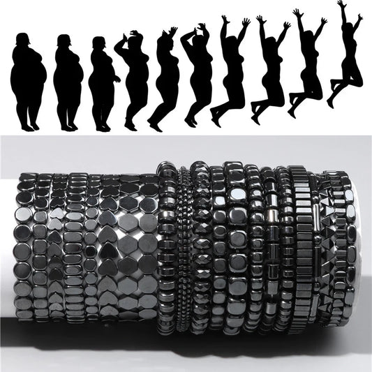 Men Hematite Bracelet Loss Weight No-magnetic Black Hematite Bead Bracelet Healing Health Therapy Balance Pulsera Jewelry Gift