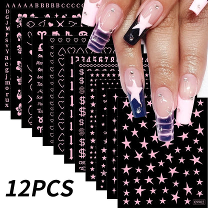 12pcs/set Cute Cartoon Dog/Cat Nail Art Stickers 3D Graffiti Black Cat Dog  Nail Decals 8*10cm Self-Adhesive Cartoon Nail Art Su