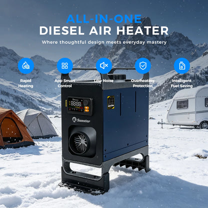 Sunster 8KW Diesel Air Heater All-in-One 12V/24V 110-240V Dual Power Portable with Handle Fast Heat No Cold Air 35dB Silent Parking Heater APP LCD for Camping RV