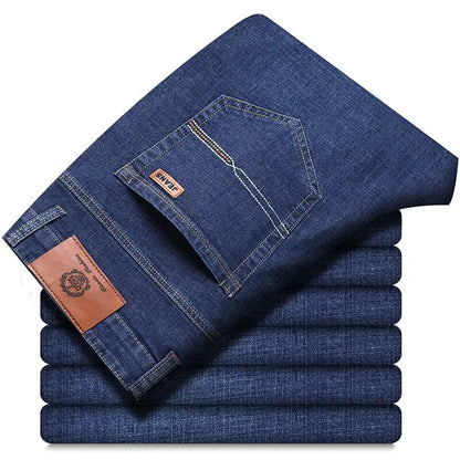Men's Soft Straight Denim Pants 2025 Autumn Classic Business Black Biker Jeans Overalls Masculino Pantalone Hombre Mannen Homme