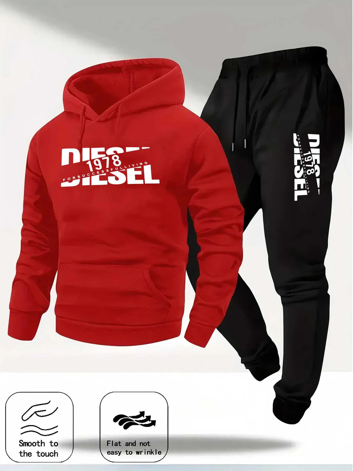 Men Fashion Print Tracksuit Hooded Sweatshirt+Sweatpants Set Autumn Winter Casual Fitness Jogging Sports Two-Piece Unisex Outfit