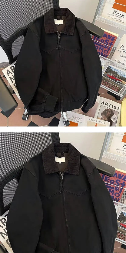 Pure Cotton Detroit Washed Jacket Men's Spring Loose Fit Collared Workwear Jacket Trendy Brand Color Block Casual Coat