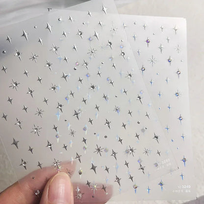1 piece  5D silver nail stickers metal mini star nail art stickers high quality exquisite decals self-adhesive nail art stickers