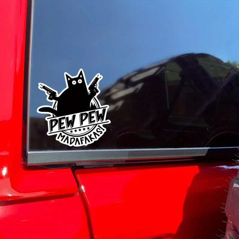"Pew Pew Madafakas" Cat with Guns Vinyl Sticker Waterproof Decal for Laptop Water Bottle Phone Car Van Tent Wall Decor