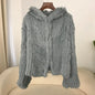 2024 Short Rabbit Fur Coat for Women Autumn Winter New Encrypted Thickened Handmade Double-sided Woven Hooded Korean Style
