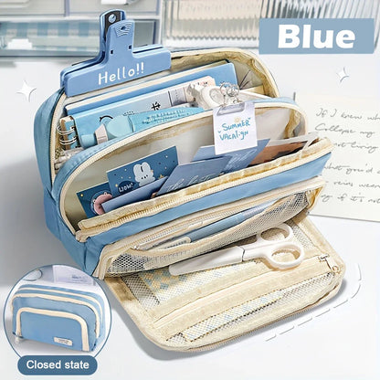 Cute Multi Layer Pencil Case Pouch, Large Capacity Pen Case Bag,Durable Stationery Storage Bag For Students, School&Office