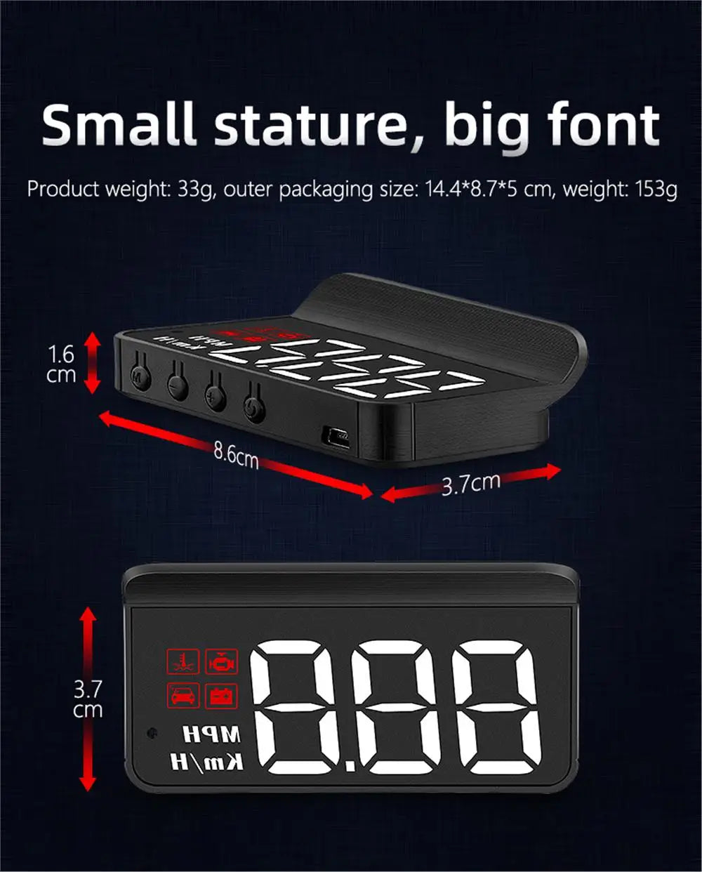 M3 HUD Obd2 Display On-board Computer Car Head-up display Windshield Big Font projection E-OBD and GPS Suitable for All Cars M1