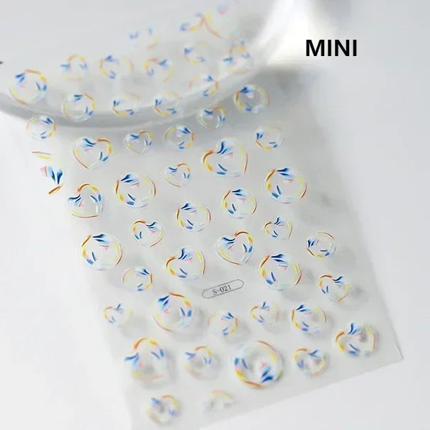 Colorful Bagful Jellyfish Bubbles Swimming Rings Rainbow Stars Ocean Starfish Self Adhesive 5D Nail Art Sticker Manicure Decal