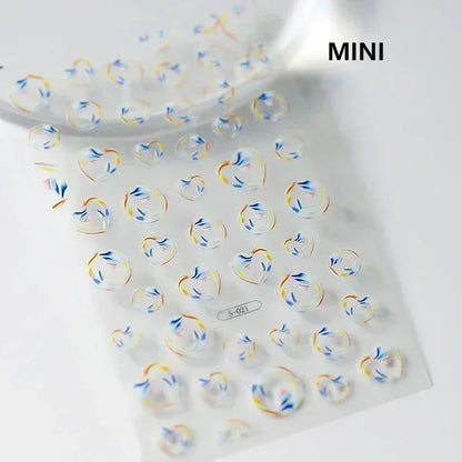 Colorful Bagful Jellyfish Bubbles Swimming Rings Rainbow Stars Ocean Starfish Self Adhesive 5D Nail Art Sticker Manicure Decal