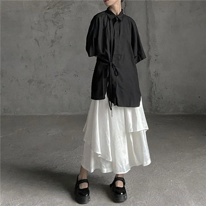 Women Black Skirts Japanese Gothic Irregular High Waist Pleated Skirt Pants for Women Vintage Cargo Skirts Female Clothes Ladies