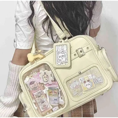 Japanese Tote Bag Fashion Concert Shoulder Bag Student Backpack Transparent Multi-pocket Messenger Bag Zipper Storage Pain Bag